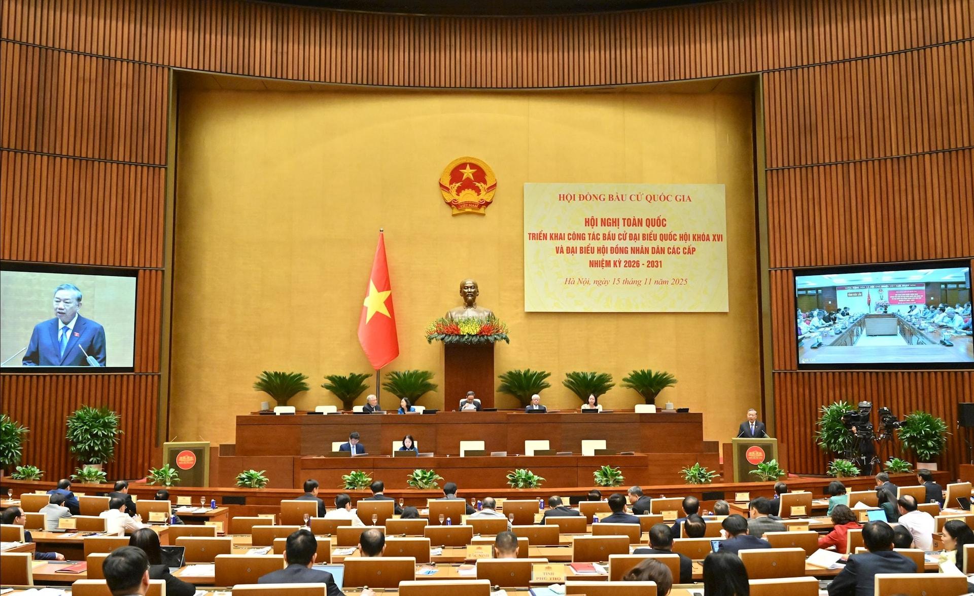 Hội nghị toàn quốc triển khai công tác bầu cử đại biểu Quốc hội khóa XVI và đại biểu HĐND các cấp nhiệm kỳ 2026 - 2031